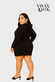 Vestido Plus Size Gola Alta Rock