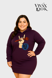 Vestido Plus Size Gola Alta Rock