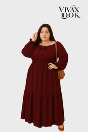 Vestido Plus Size Manga Longa Com Lastex