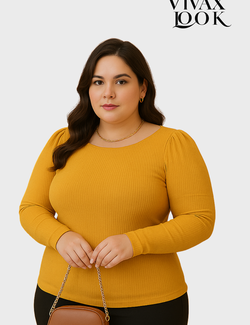 Blusa Canelada Manga Longa Plus Size