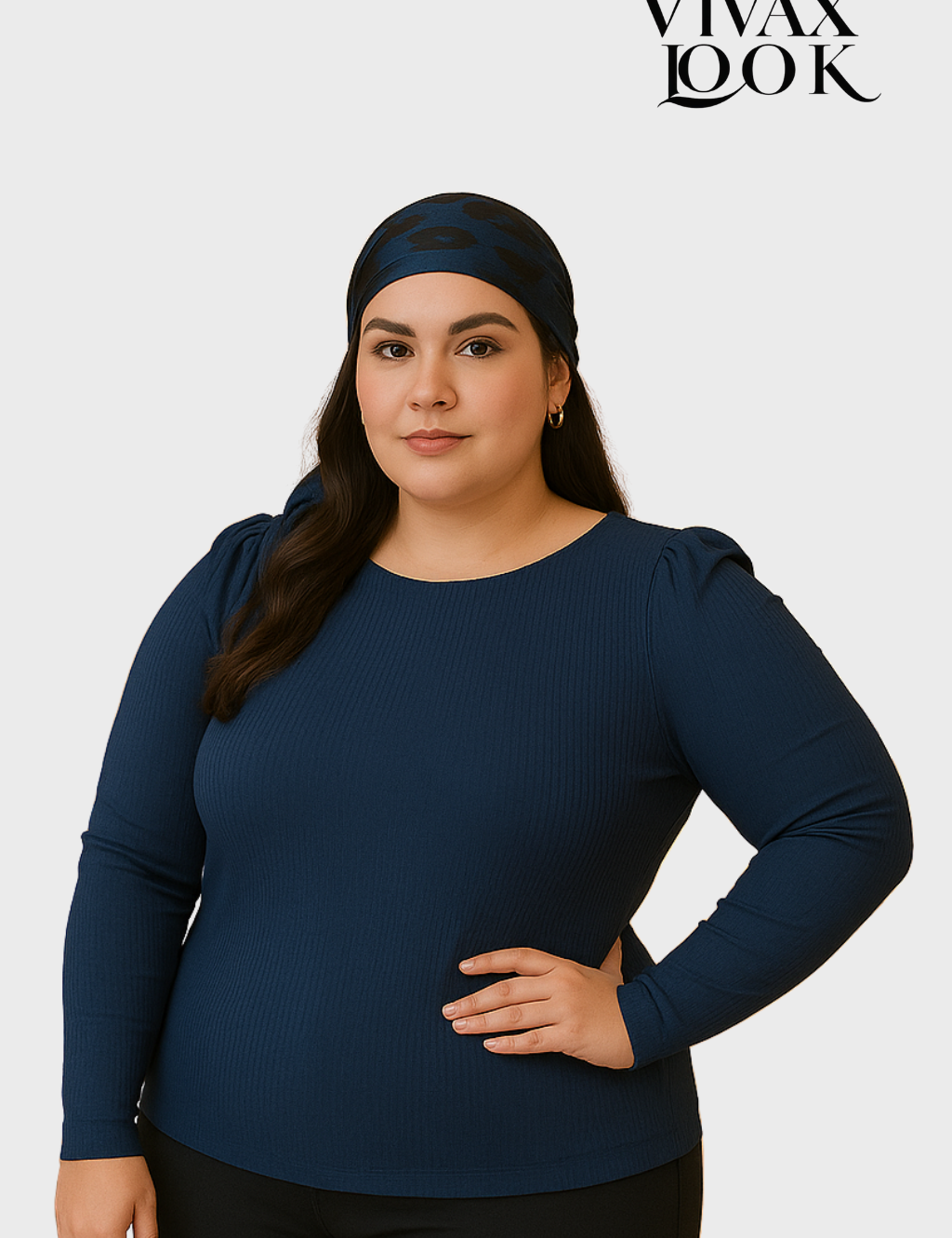 Blusa Canelada Manga Longa Plus Size
