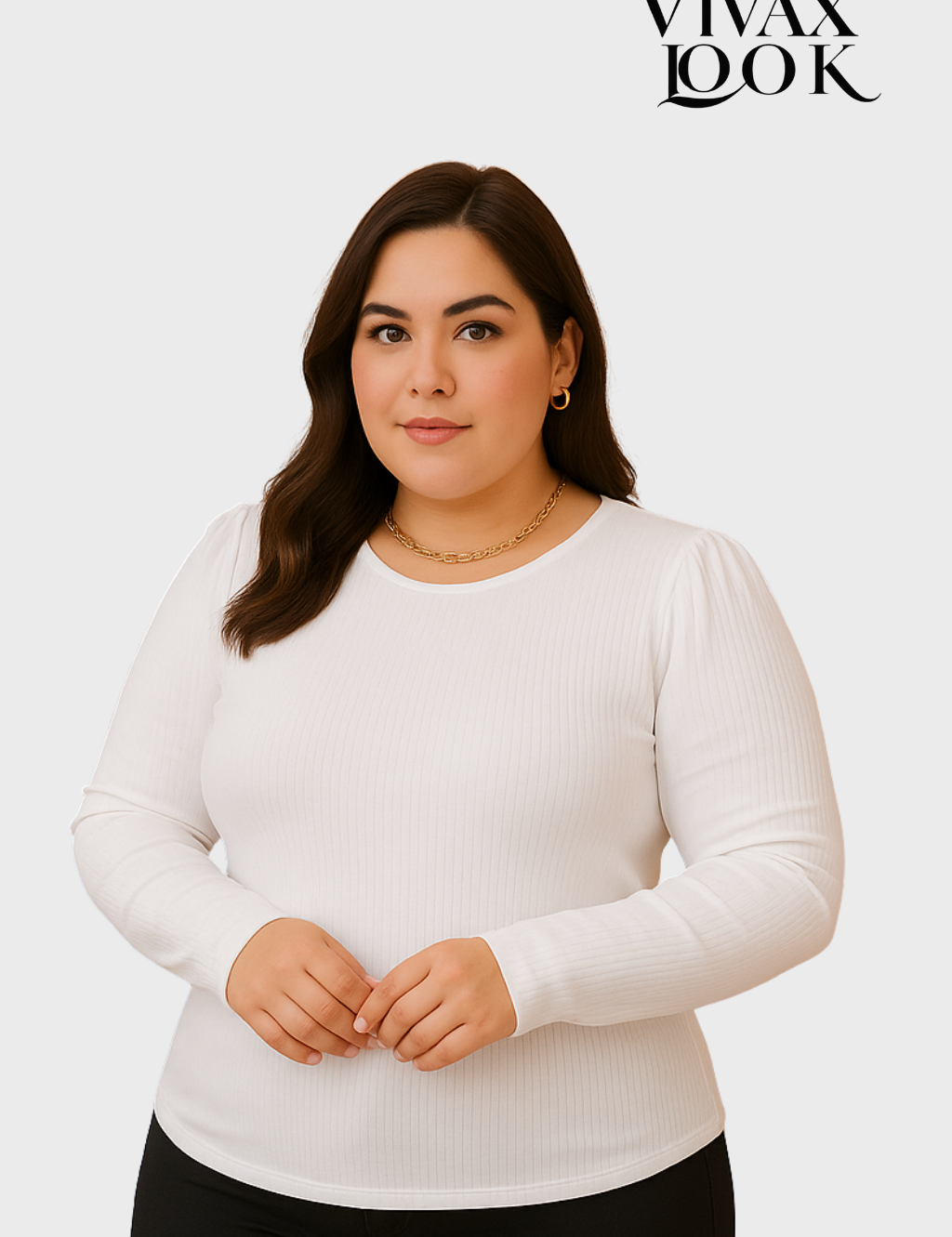 Blusa Canelada Manga Longa Plus Size
