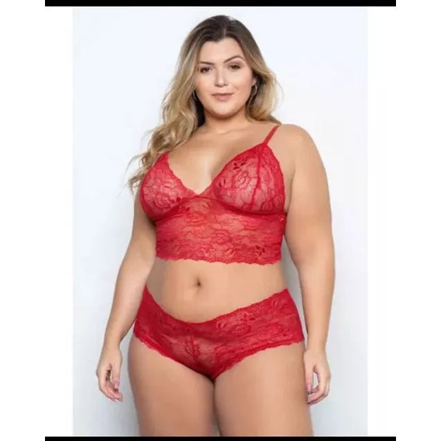 Conjunto Lingerie Plus Size Rendada Vermelho