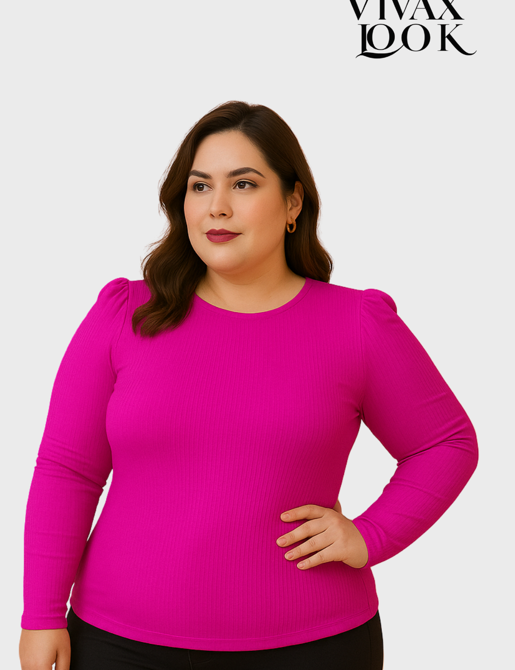 Blusa Canelada Manga Longa Plus Size