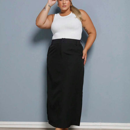 Saia Longa Linho Fenda Plus Size