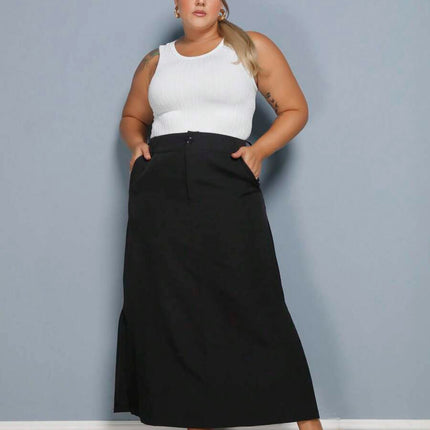Saia Longa Linho Fenda Plus Size