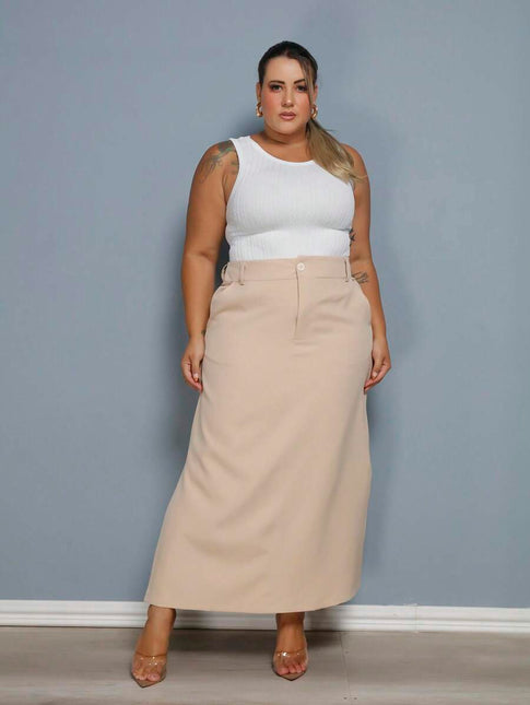 Saia Longa Linho Fenda Plus Size