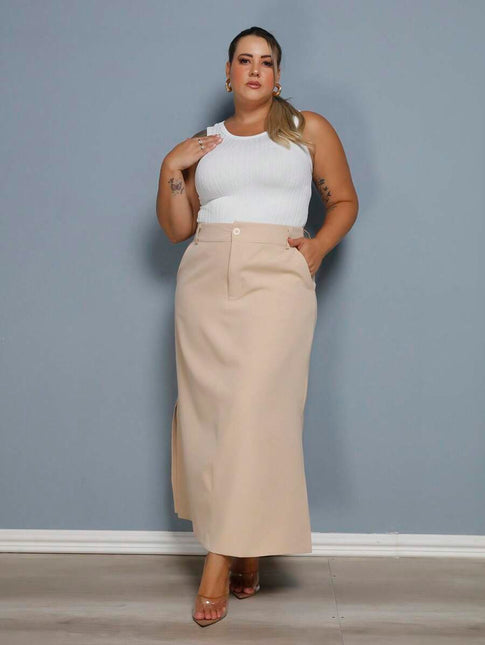 Saia Longa Linho Fenda Plus Size