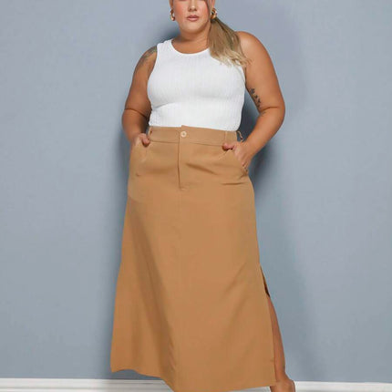 Saia Longa Linho Fenda Plus Size