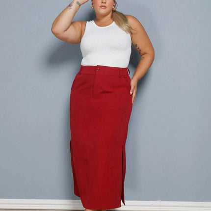 Saia Longa Linho Fenda Plus Size