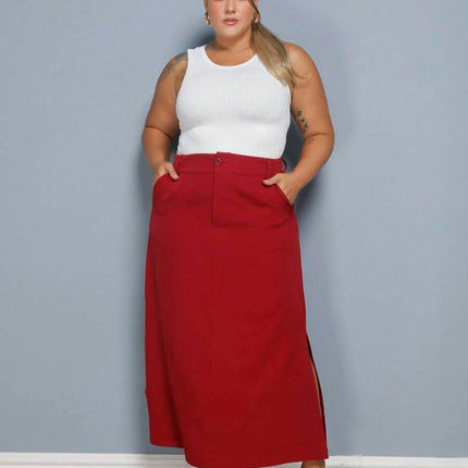 Saia Longa Linho Fenda Plus Size