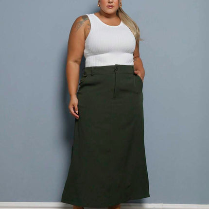Saia Longa Linho Fenda Plus Size