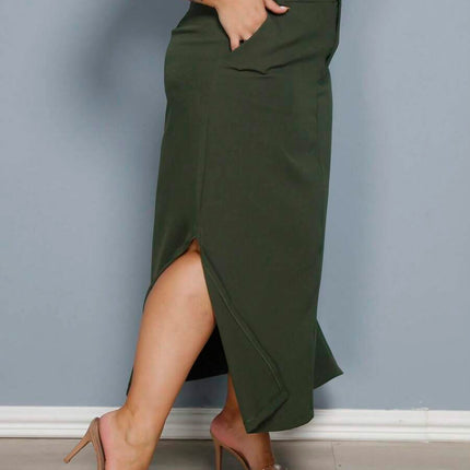 Saia Longa Linho Fenda Plus Size
