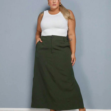 Saia Longa Linho Fenda Plus Size