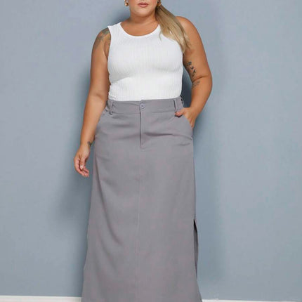 Saia Longa Linho Fenda Plus Size