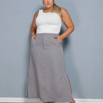 Saia Longa Linho Fenda Plus Size