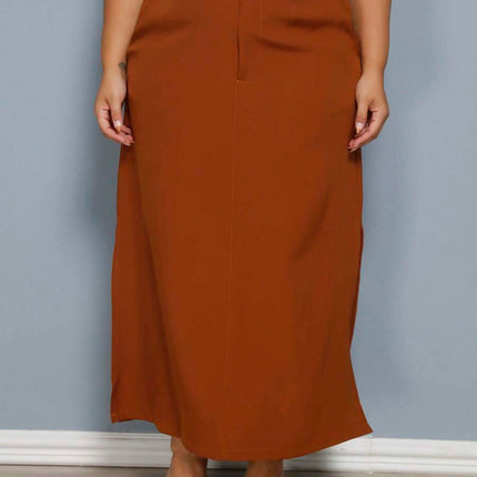 Saia Longa Linho Fenda Plus Size