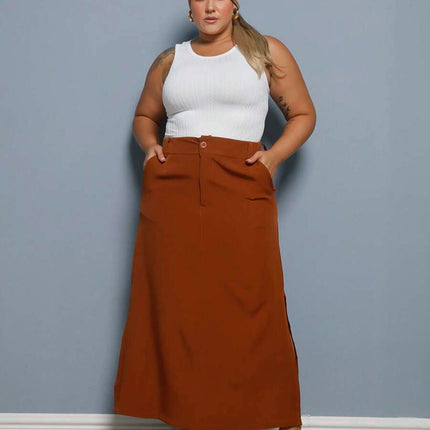 Saia Longa Linho Fenda Plus Size