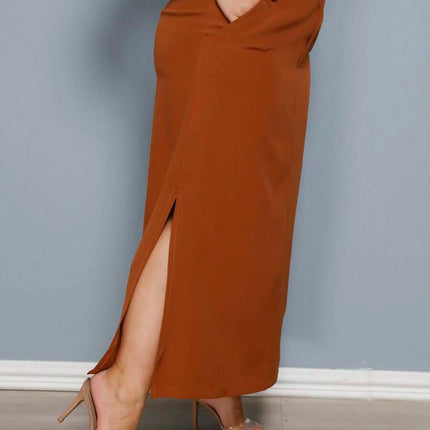 Saia Longa Linho Fenda Plus Size