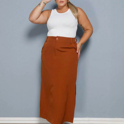 Saia Longa Linho Fenda Plus Size