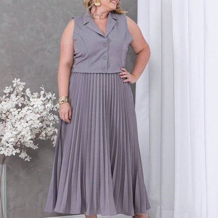 Conjunto Colete + Saia Plissada Plus Size