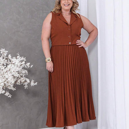 Conjunto Colete + Saia Plissada Plus Size