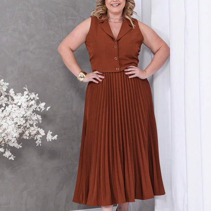 Conjunto Colete + Saia Plissada Plus Size