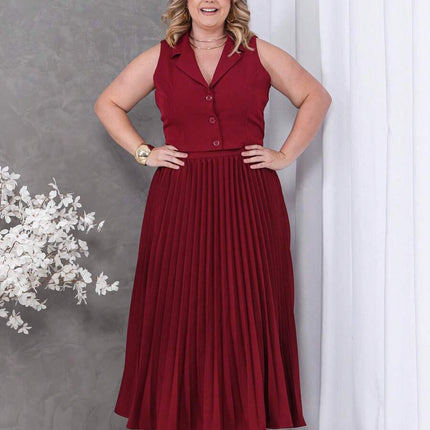 Conjunto Colete + Saia Plissada Plus Size