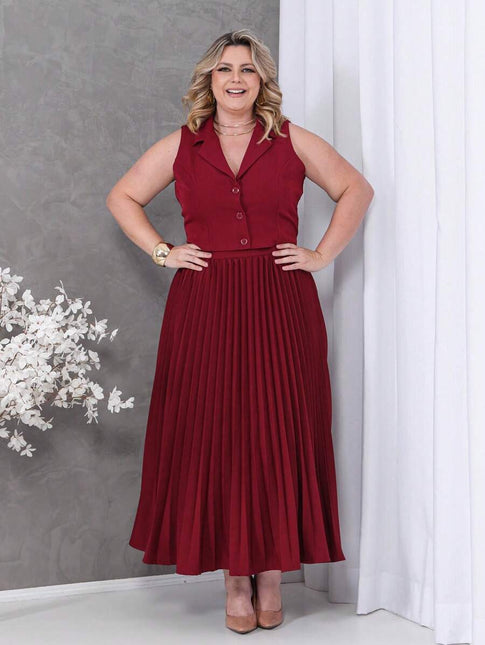 Conjunto Colete + Saia Plissada Plus Size