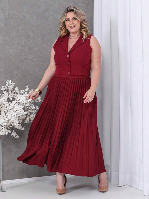 Conjunto Colete + Saia Plissada Plus Size
