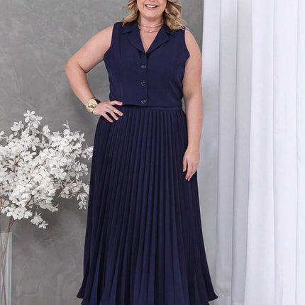 Conjunto Colete + Saia Plissada Plus Size