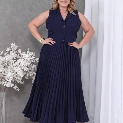Conjunto Colete + Saia Plissada Plus Size