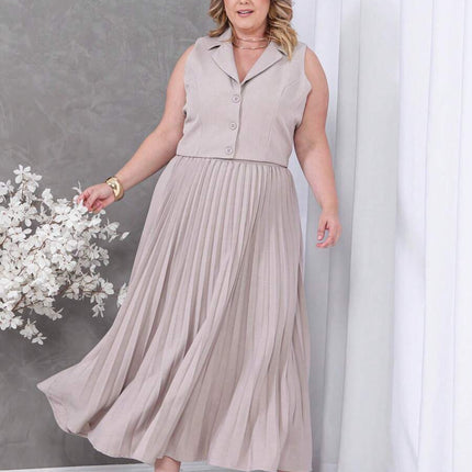 Conjunto Colete + Saia Plissada Plus Size