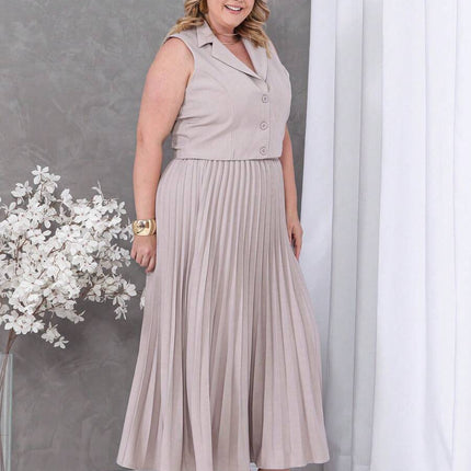 Conjunto Colete + Saia Plissada Plus Size