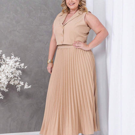 Conjunto Colete + Saia Plissada Plus Size