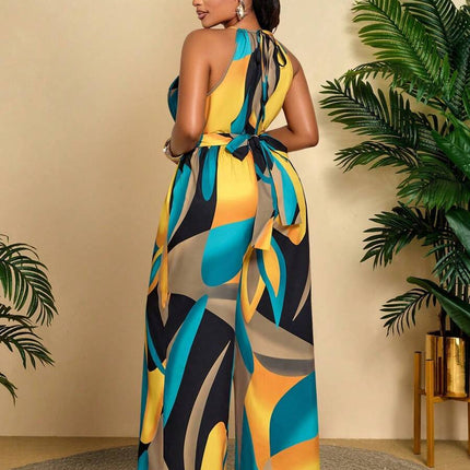 Macacão Estampado Longo Plus Size