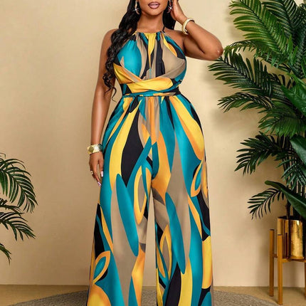 Macacão Estampado Longo Plus Size