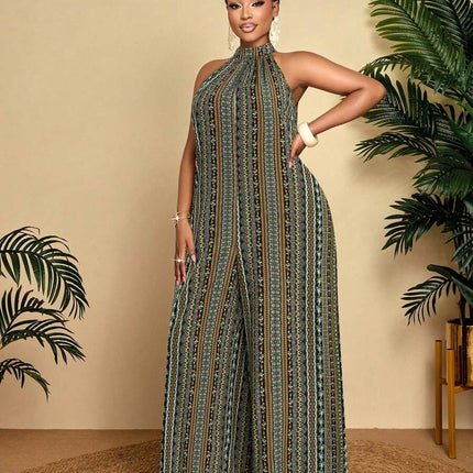 Macacão Listrado Halter Plus Size