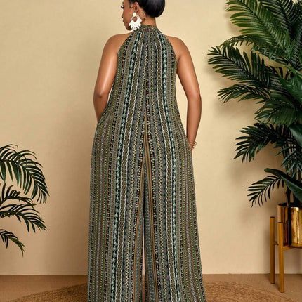 Macacão Listrado Halter Plus Size