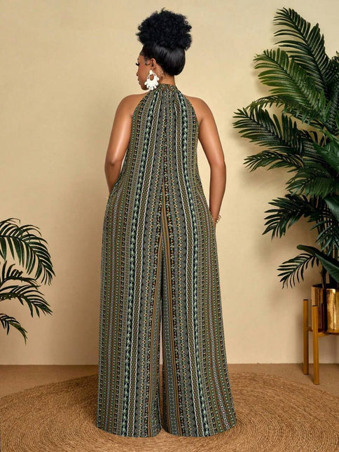 Macacão Listrado Halter Plus Size