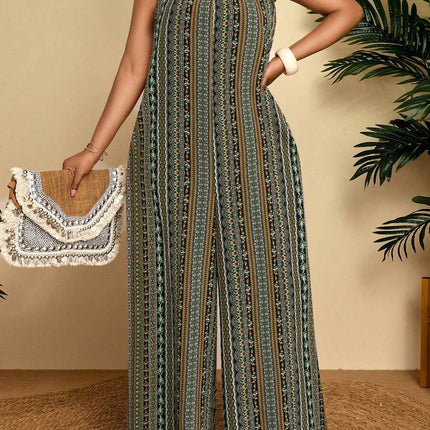 Macacão Listrado Halter Plus Size