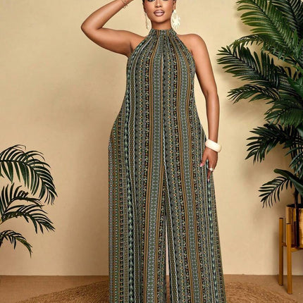 Macacão Listrado Halter Plus Size