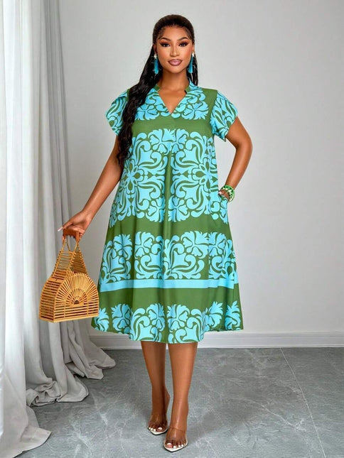 Vestido Geométrico Médio Plus Size