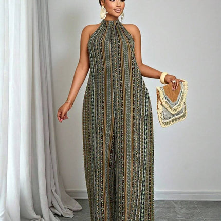 Macacão Listrado Halter Plus Size