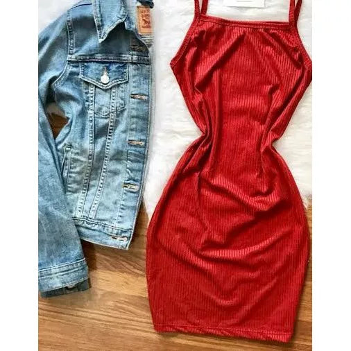 Vestido Canelado Alcinha Midi Vermelho