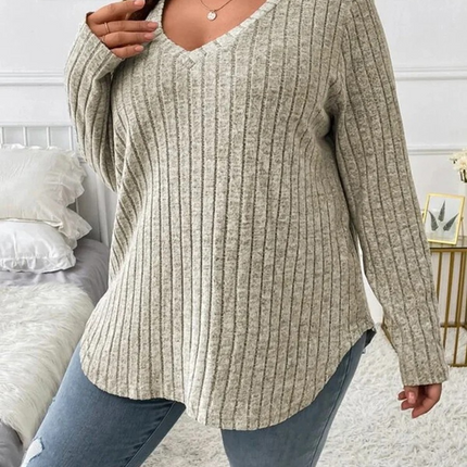 Blusa Casual Plus Size com Gola V