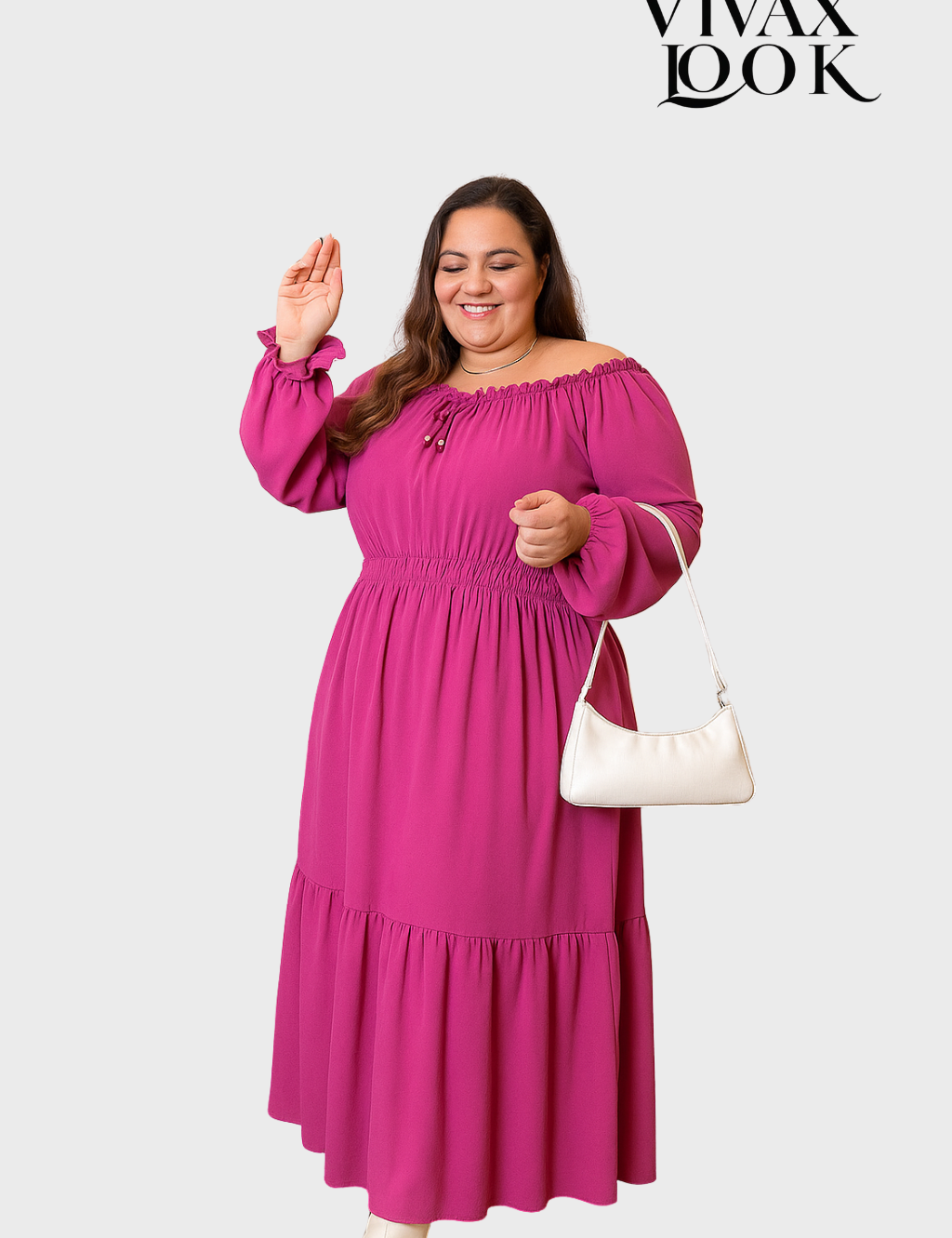 Vestido Plus Size Manga Longa Com Lastex