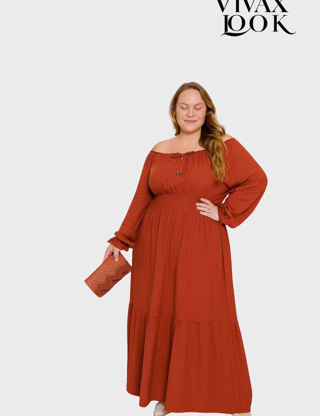 Vestido Plus Size Manga Longa Com Lastex