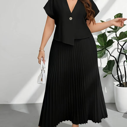 Conjunto Plus Size com Top e Saia Plissada