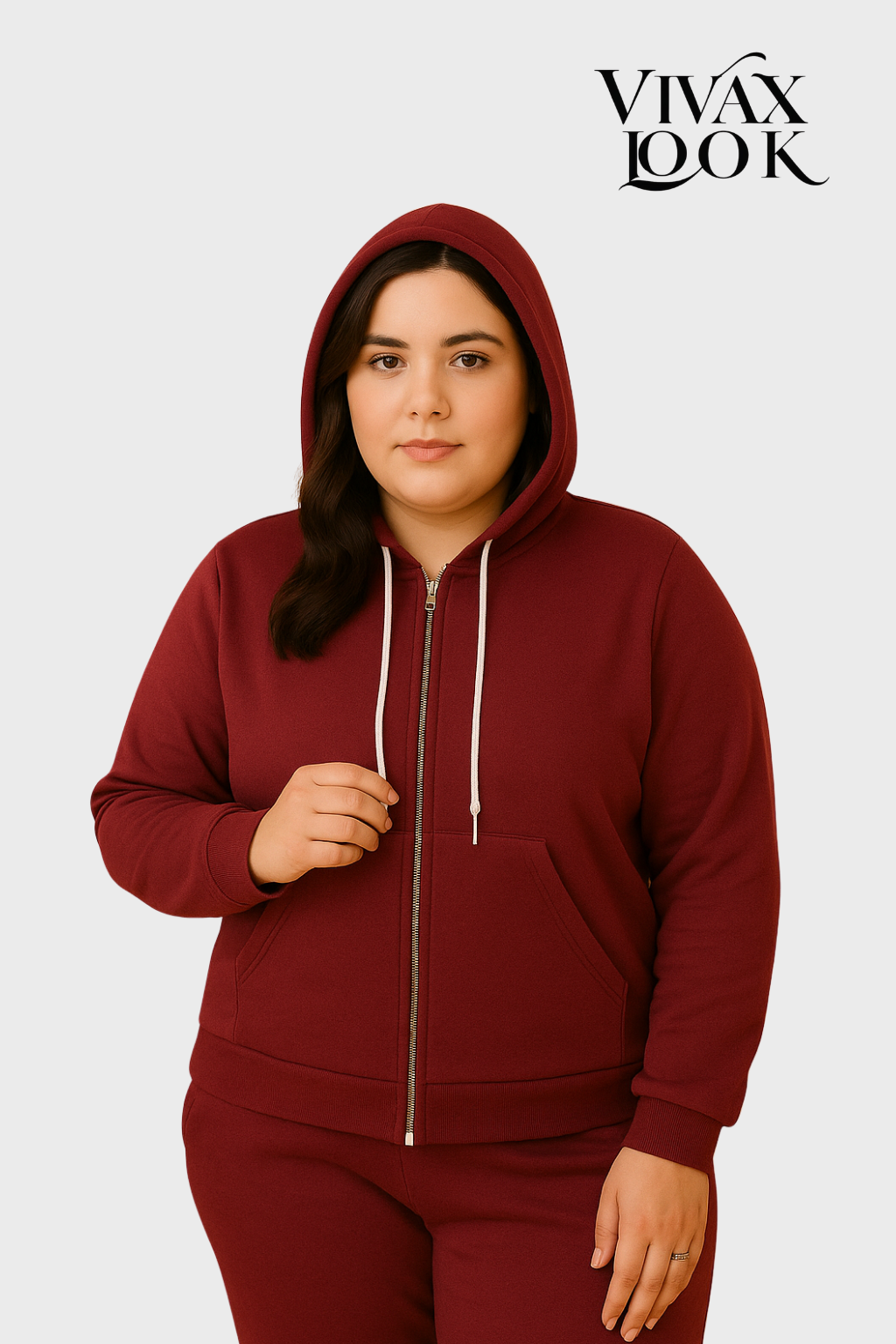 Moletom Plus Size Com Ziper Capuz e  Bolso